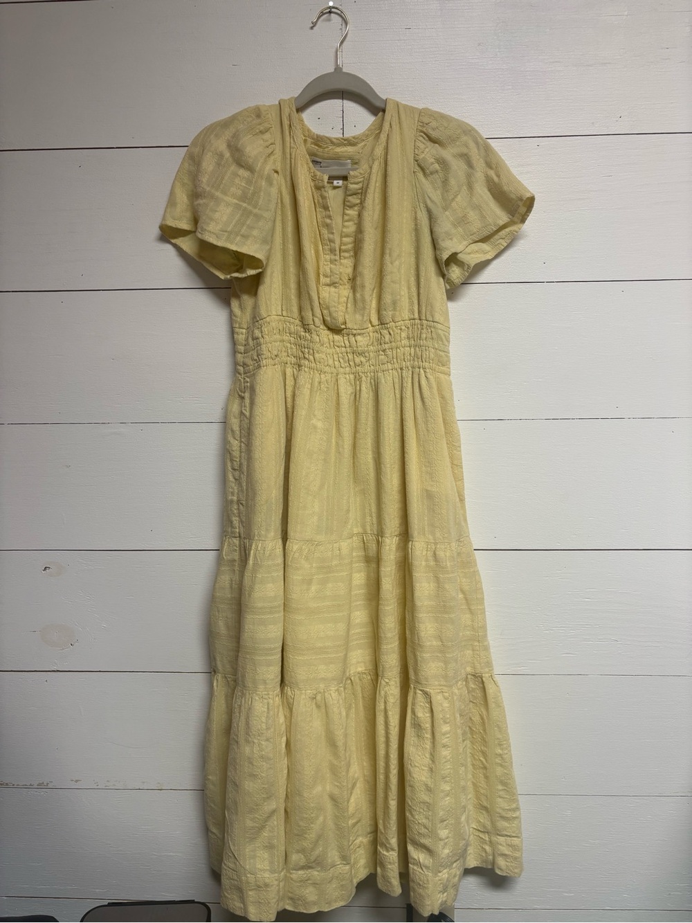 Anthropologie Textured Tiered Maxi Dress Butter Yellow SP Petite Small